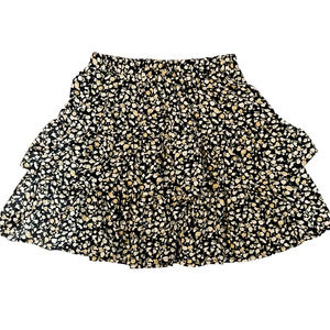 Shein Black Floral Print Tiered Skirt Womens Size XS